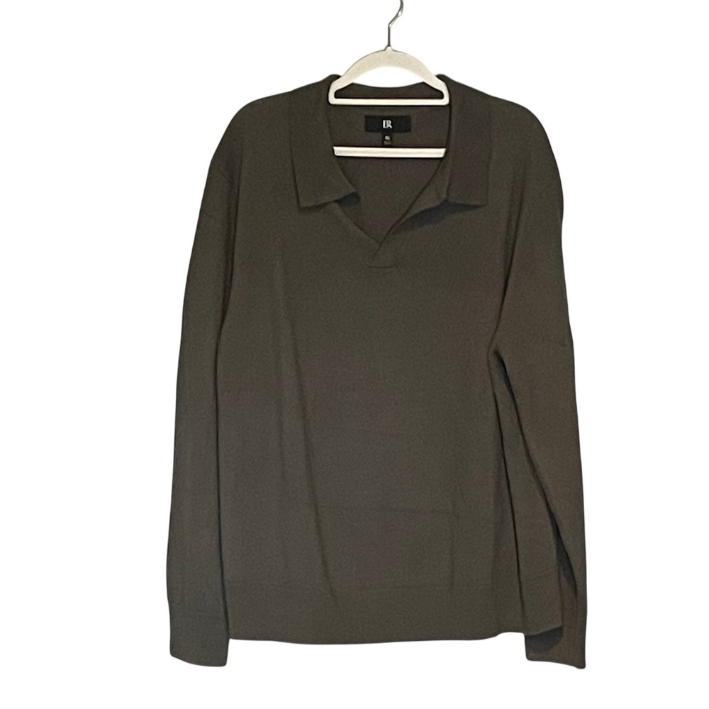 Banana Republic Mens XL Olive Green 100% Extra Fine Merino Wool Polo Sweater LS